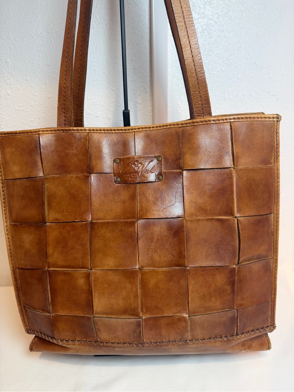 Patricia Nash Woven Chennai Leather Tote Bag Tan Bown